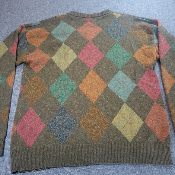 Vintage Byford 100% Lambswool Mens Argyle V-Neck Sweater  Dark Academia Large - Picture 7 of 8